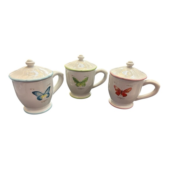 Williams-Sonoma Other - Set of 3 Williams Sonoma Marc Lacaze Butterfly Garden Lidded Mugs 2008 Pink Blue